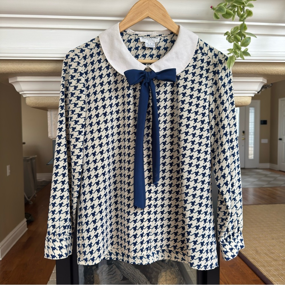 Houndstooth Peter Pan Collar Blouse Old Money Coquette Preppy Vintage Style